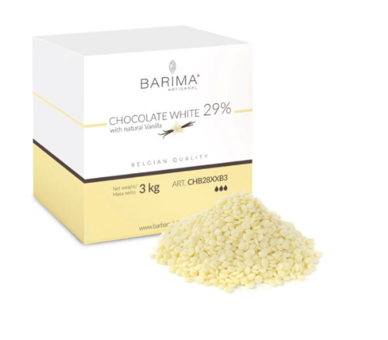 Ciocolata alba belgiana 29%, 3kg cutie, Barima